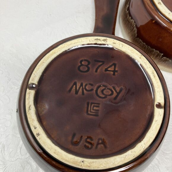 VTG McCoy 874 Brown Pottery Drip Glaze Soup Chili Bowl w/ Handle Set of 3 - Picture 7 of 15